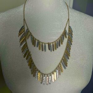 Gold tone & Silver tone‎ Fringe Statement Necklace – 21” Hammered Metal